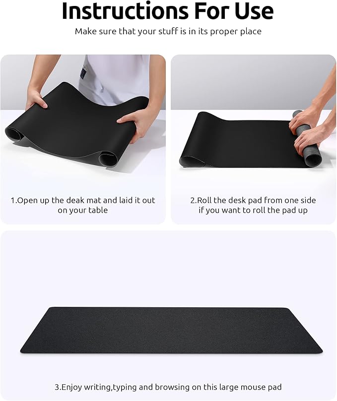 YSAGi Leather Desk Pad Protector, Office Desk Mat, Large Mouse Pad, Non-Slip PU Leather Desk Blotter, Laptop Desk Pad, Waterproof Desk Writing Pad for Office and Home (Black, 23.6" x 13.8")