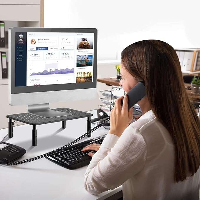 suptek Computer Monitor Stand Riser,Monitor Riser for Laptop, Printer, Notebook and All Flat Screen TV Display with Vented Platform,3 Height Adjustable Laptop Riser,1 Pack,Black(MST003)