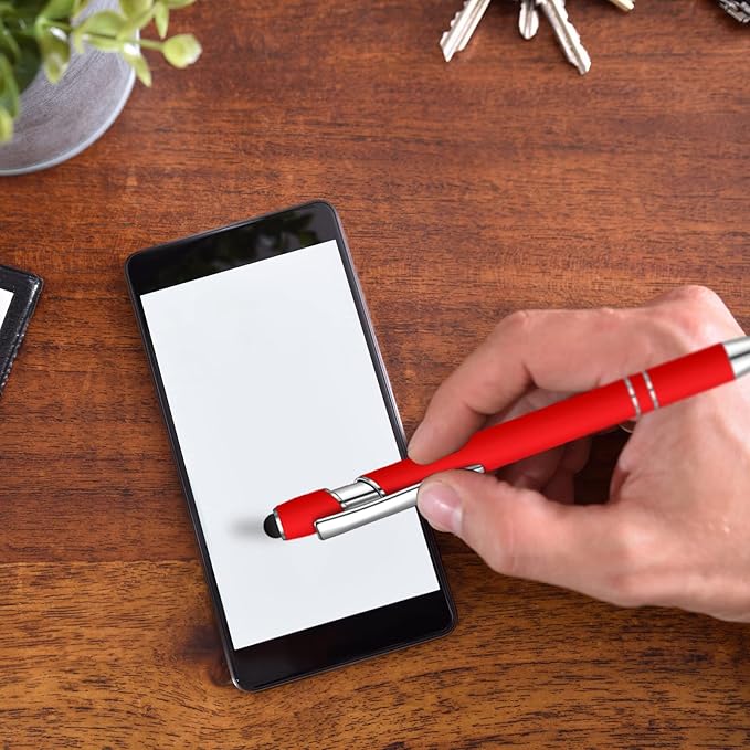 12 Pcs Blue Ink Ballpoint Pen with Stylus Tip, 1.0 mm Metal Pen Stylus Pen for Touch Screens, 2 in 1 Thank You Pen Gift for Friends, Colleagues, Coworker, Office, Family(Rainbow)