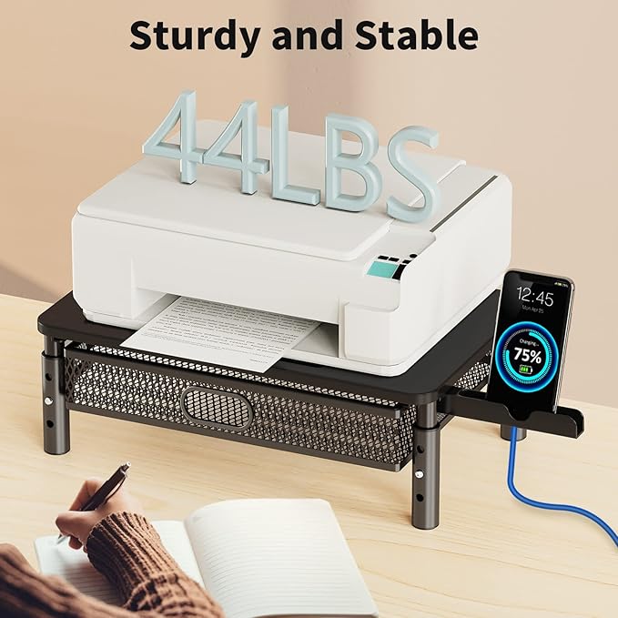 Zimilar 2 Pack Monitor Stand Riser with Metal Drawer, 3 Height Adjustable Monitor Riser with Phone Holder for Printer, Laptop, Premium Metal Computer Monitor Stand with Storage for 2 Monitors