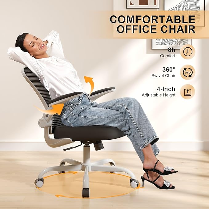 Office Chair, Ergonomic Desk Chairs 330LBS Capacity High Back Mesh Computer Chair with Flip-up Armrests, Comfy Work Chair with Adjustable Lumbar Support, Rolling Chair