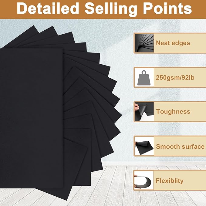 120 Sheets Black Cardstock 8.5 x 11 Printer Paper, 92lb Heavyweight Black Card Stock for DIY Cards, Thank You Cards, School Crafting, Wedding, Invitations