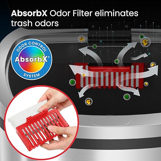 iTouchless Push-Top Lid 13 Gallon Trash Can with Odor Control System – Stainless Steel Garbage Bin, Press-Top Soft-Close Spring Lid, Fingerprint-Resistant for Home Office, Kitchen, Restroom, Business