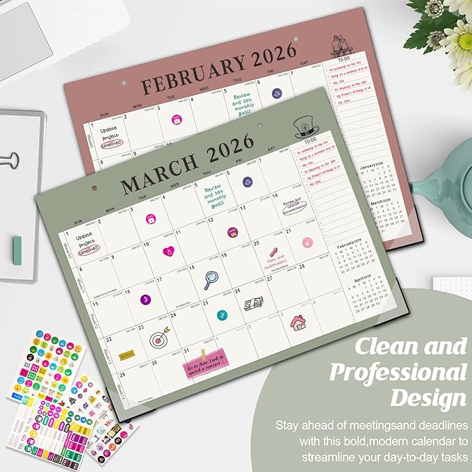 Gannyfer Desk Calendar 2025-2026, Magnetic Calendar for Refrigerator, July 2025-Dec 2026, 18 Monthly Wall/Fridge/Desktop Calendar with Hanging String, Magnetic Stripe, 3 Stickers, for Office, Home or School (14" x 11")