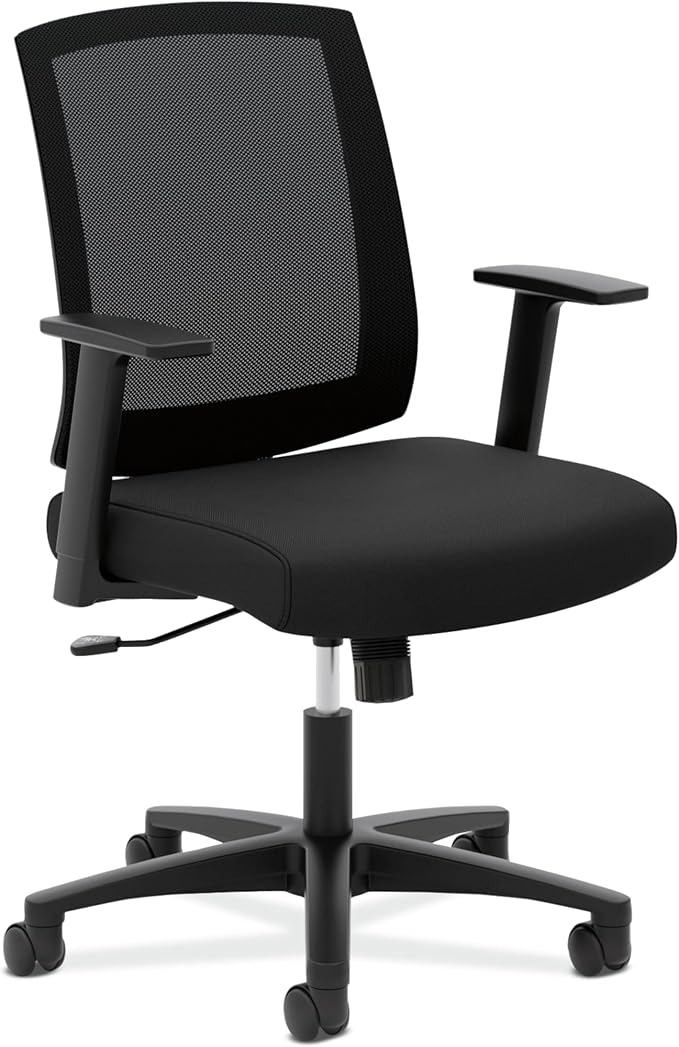 HON Torch Ergonomic Mid-Back Office Chair, Comfortable Fabric Seat Home Office Task Chair, Tilt-Tension Recline Control, 360 Rolling Swivel, Sculpted Fixed Arms