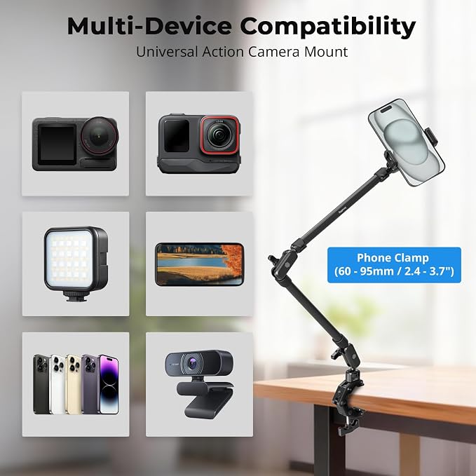 SmallRig 26" Magic Arm with Super Clamp, Overhead Phone Mount, Flexible Desk - Image 6