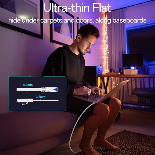 Cat8 Flat Ethernet Cable 25 FT Indoor & Outdoor, Invisable Ultra-Thin Ethernet - Image 3
