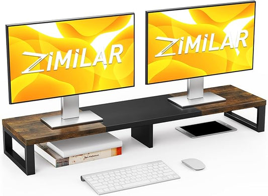 Zimilar Dual Monitor Stand Riser, Large Monitor Stand for Desk, Wood Monitor Riser with Storage Organizer for Home Office, Monitor Stands for 2 Monitors, Desktop Wooden Monitor Riser for Computer