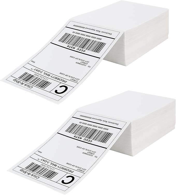 Fanfold Direct Thermal Shipping Labels 4''x6'' 600 Labels/2 Stacks (300 Pcs per Stack), Compatible with Zebra Rollo Beeprt Printer Ultra Adhesive