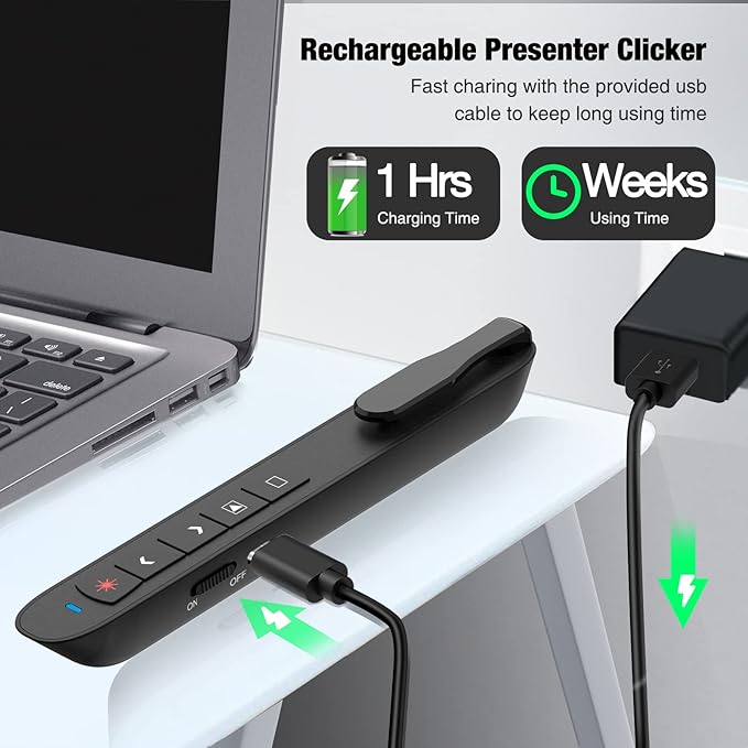 Green Light Clicker for Teachers–USB-C Rechargeable Presentation Clicker - Image 4