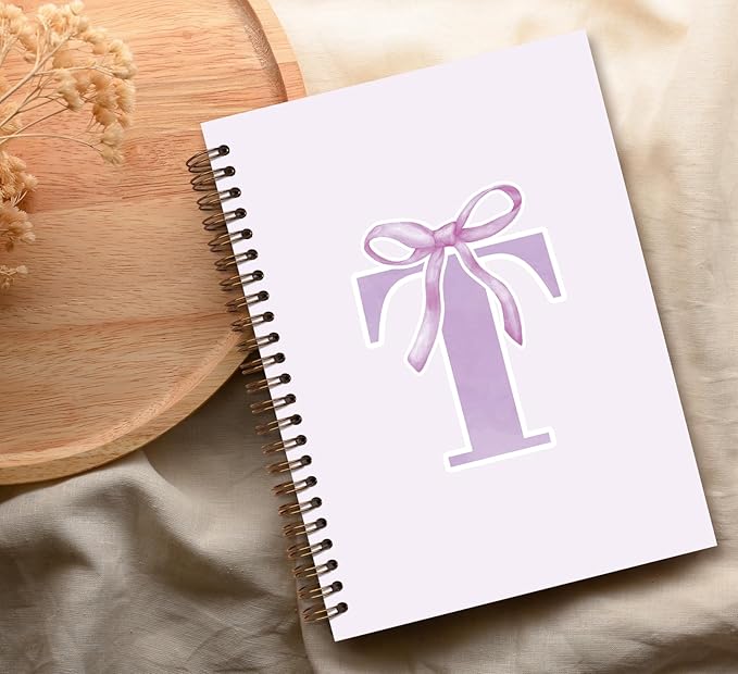 foedor Coquette Trendy Preppy Purple Bow Spiral Notebook,Initial T Journal Personalized Teen Girl Gifts,Monogrammed Gifts for Women Teen Girl,College Ruled Hardcover Spiral Notebook(purple)