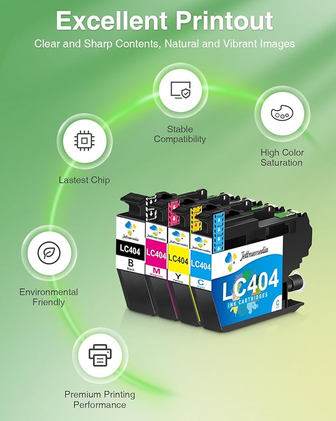 4Pack LC404 Ink Cartridges for Brother Printer MFC-J1205W Replacement for Brother LC 404 LC-404 Ink Cartridges for MFC-J1205W MFC-J1215W Printer(Black Cyan Magenta Yellow)