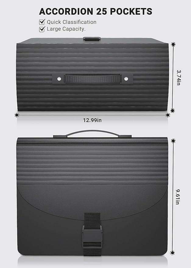 25 Pockets File Organizer with Plastic Handle,Expanding File Folders for Receipt,Paper,Documents,Monthly tab Including in Accordion File Folder Organizer,Perfect Filing Folder Matte