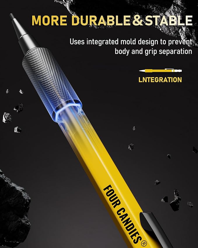 Four Candies 3PCS 1.3mm Mechanical Pencil Set with Case, Metal Heavy Duty Carpenter Pencils with 72 Refill(Red,Black,Yellow) 3Eraser, 16Eraser Refill, Weatherproof Body Outdoor Woodworking Marking