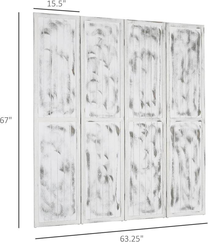 NicBex Room Divider 4 Panel Room Dividers with Whitewashed Surface Partition Room Dividers and Folding Privacy Screens 5.5 FT Wall Divider for Office, Room Separation,63.25"W x 0.75"D x 67"H, White