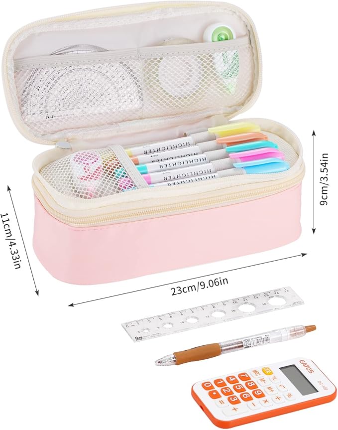 Dugio Big Pencil Case for Girls Organizer Pencil Bag with Zipper Pencil Pouch for School Teens Kids Aesthetic Large Pencil Pouch Pink