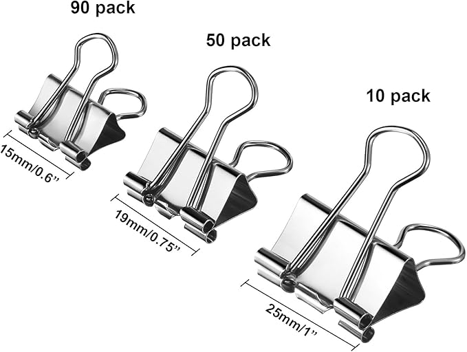 TecUnite 150 Pcs Binder Clips Assorted Sizes Silver Paper Clamps Clips Large Medium Small Office Supplies