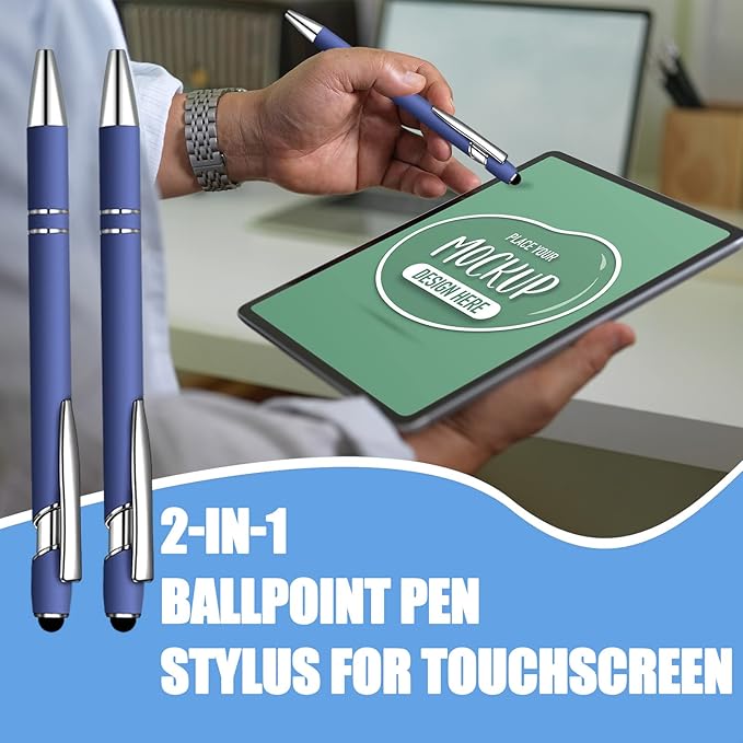 12 Pcs Blue Ink Ballpoint Pen with Stylus Tip, 1.0 mm Metal Pen Stylus Pen for Touch Screens, 2 in 1 Thank You Pen Gift for Friends, Colleagues, Coworker, Office, Family (Blue)