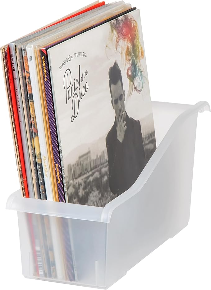 IRIS USA Plastic Book Bin Magazine Holder, 8-Pack, Vertical Standing Connecting Container Box for Office Dorm Study Homework Binder Notebook File Craft Stationery Supplies Organizer Caddy, Clear