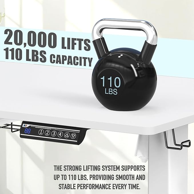 SHW 48-Inch Electric Height Adjustable Standing Desk with Drawer, Memory Preset and Cable Management Tray, White