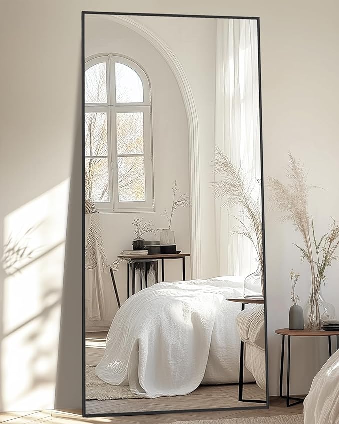 Full-Length Floor Mirror with Stand, 71"x28" Rectangle Style Full Body Standing Mirror for Bedroom, Living Room, Gym, Dorm - Shatter-Resistant & Easy Assembly, Black