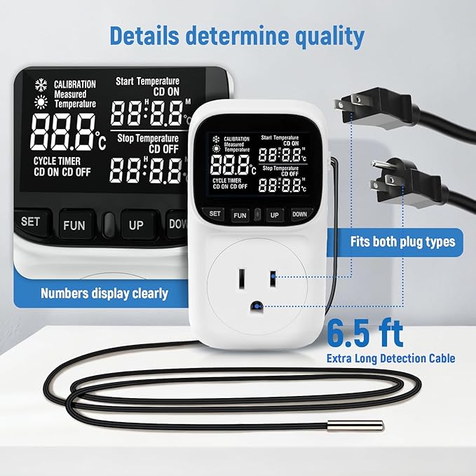 Digital Temperature Controller, 15A/1800W Thermostat Outlet - Image 3