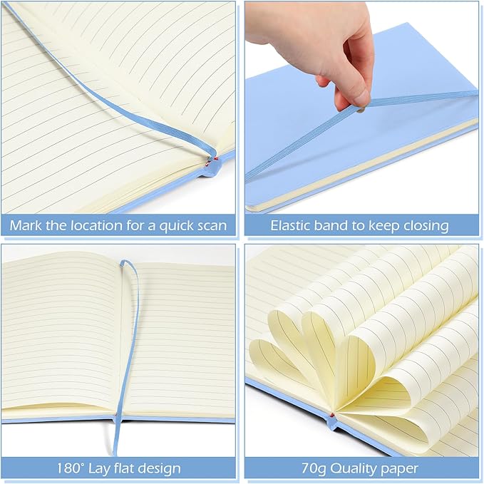 Honoson 20 Pack Lined Journal Notebooks A5 Hardcover Executive Notebook 5.5" x 8.3" PU Leather Wide Ruled Journals Bulk with Elastic Band for Home Business Office School Supplies(Light Blue)