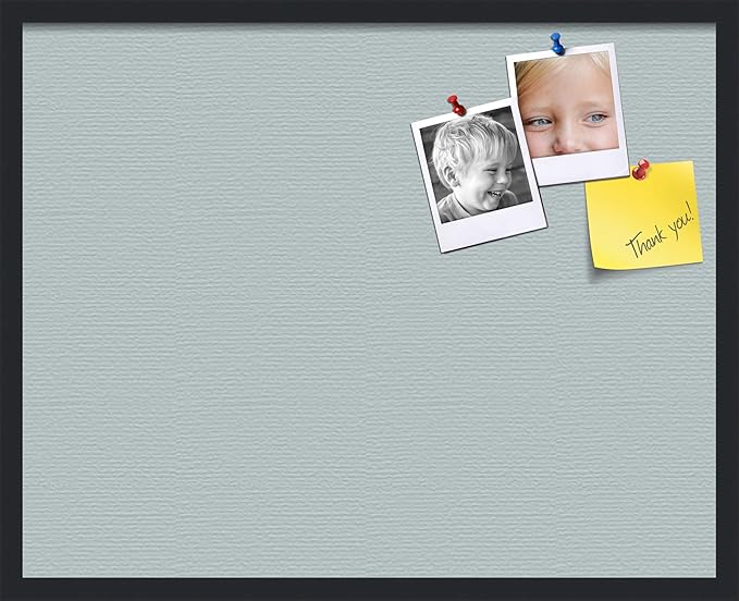 PinPix 30x24 Inch Cork Bulletin Board. This Decorative Framed Pin Board Comes with Soft Blue Design and a Satin Black Frame. Ideal for Home Office Decor or Message Board (PinPix-1814)