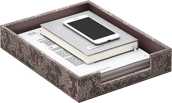 Leather Letter Tray, THIPOTEN Elegant Desk Organizer for Office Supplies, Mail, Paper, File, Magazine, Perfect Office Organization for Desktop(Retro)
