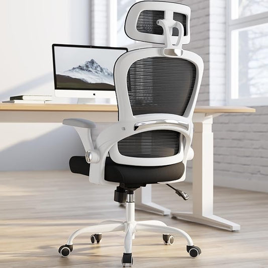 TRALT Office Chair - Ergonomic Office Chair with Back Support, Computer Chair - Home Office Desk Chairs, 330lbs Wide Seat Big and Tall Office Chairs with Headrest, Comfy Desk Chairs (White Black)