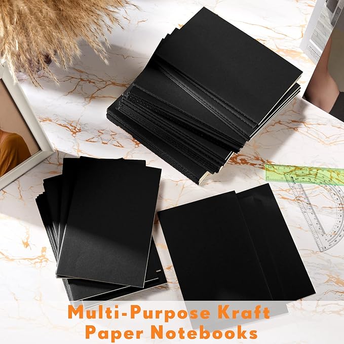 100 Pcs Kraft Notebook Journals 5.5 Inch x 8.3 Inch A5 Softcover Notebooks Bulk for Writing Sketch Office Notepad with 60 Pages 30 Sheets (Multicolor,Lined)(Black,Unlined)