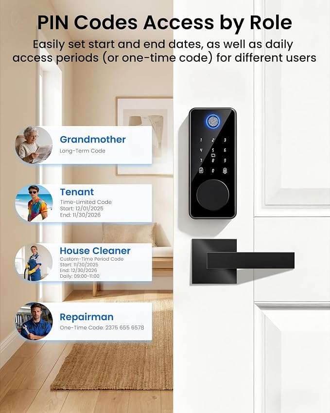 Smart Deadbolt Lock with 2 Handle Set, 5-in-1 Keyless Entry Door Lock with - Image 5