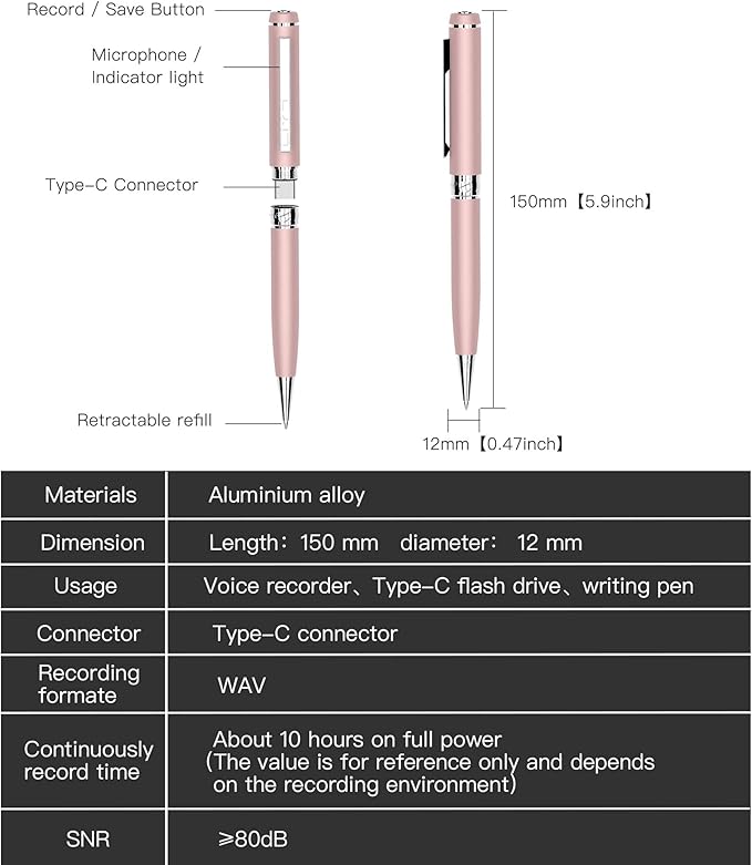 3 in1Luxury Rollerball Pen，USB-C，USB Flash Drive，with Pen Design, with Smooth Writing, Medium Point Black Ink，Portable Memory Stick, Compatible with Laptop,Smartphones (Pink, 32, GB)