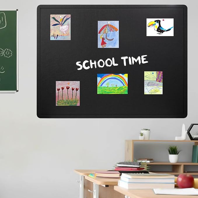 Large Bulletin Board, 48 X 36 inches Felt Board Notice Pin Board, 4' x 3'Cork Board Alternative for Wall, Self-Adhesive Vision Board Mood Board Foldable Photo Board with 30 Pushpin (Black)