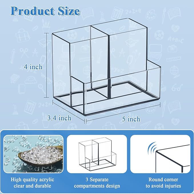 Marbrasse Acrylic Magnetic Pen Holder, Dry Erase Marker Holder, Magnetic Whiteboard Pencil Holders for Refrigerator, Locker, School and Office,Clear