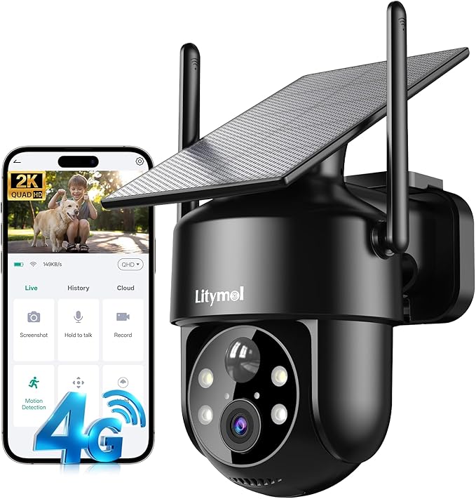 LITYMOL 4G LTE Cellular Solar Security Cameras Wireless Outdoor, No WiFi Cameras by Unknown