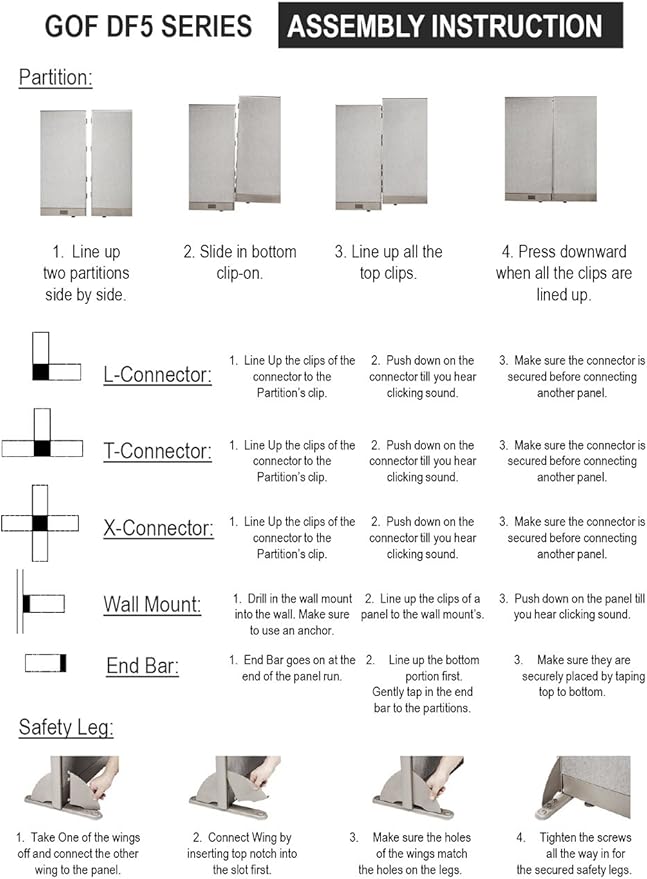 GOF Office Partition Single Panel (24" w x 60" h) 2ft x 5ft