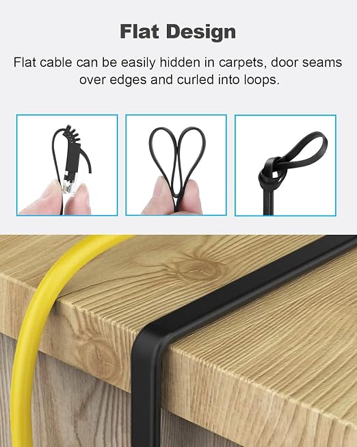 Yauhody CAT 6 Ethernet Cable 25ft Black, High Speed Solid Flat CAT6 Gigabit - Image 5