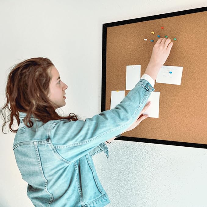 20” x 28” Cork Boards for Walls with Black Wooden Frame 1pack, Whiteboard and Cork Board Combo Double Sided Office Board for Wall Organizer, Bulletins Board Hanging Pin Board for School Home Office