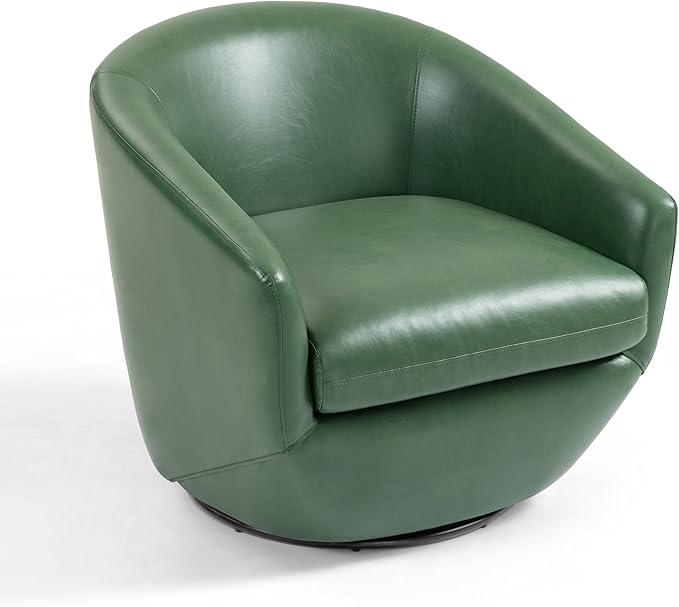 UIXE 360° Swivel Barrel Accent Chair, PU Leather Upholstered Club Armchair for Living Room, Modern Round Arm Chair Single Sofa Bedroom Reading Seating (Green)