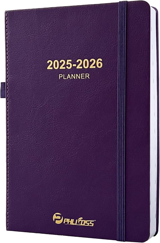 Daily Planner 2025-2026, One Page Per Day, Academic Planner (July 2025 - June 2026), Appointment Book with Time Slots and Monthly Tabs, 5.7" x 8.25", Pocket, Leather Cove (Purple)