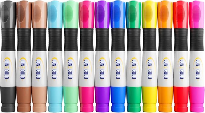 June Gold 39 Assorted Colored Dry Erase Whiteboard Markers, 13 Unique Colors, Chisel Tip, Low Odor, Comfortable Grip & Vivid Lines