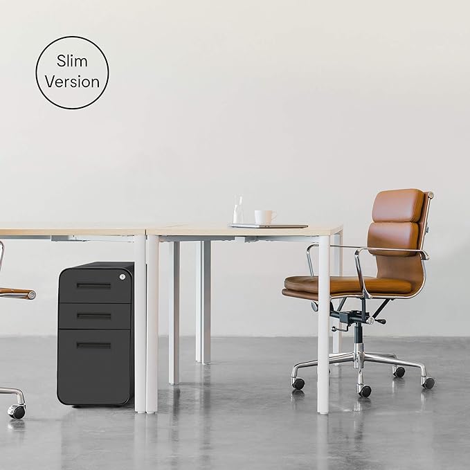 Laura Davidson Furniture Stockpile Slim 3-Drawer Mobile File Cabinet with Lock - Under Desk Metal Filing Cabinet, Legal/Letter File Folders, Wheels and Stationary Feet, Pre-Assembled, White