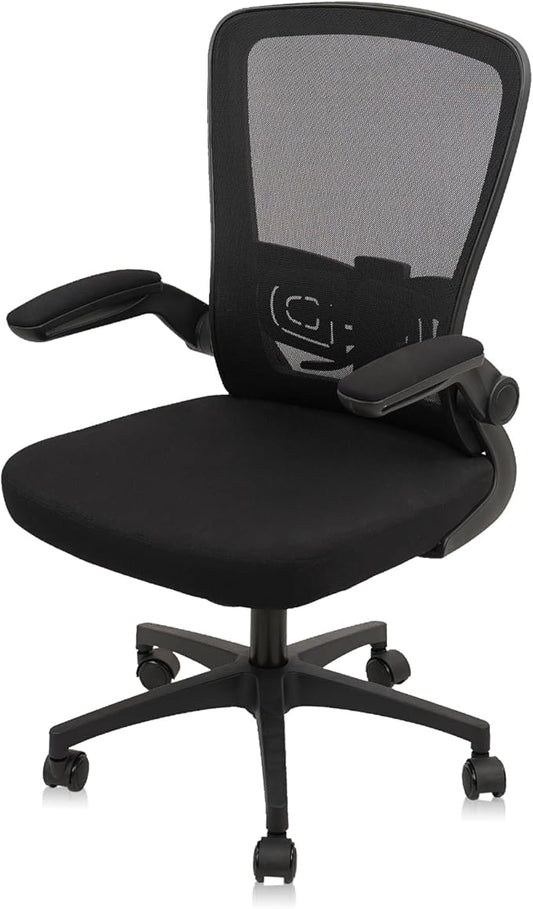 Office Desk Chairs with Wheels, Ergonomic Mesh Chair with Adjustable Height Lumbar Support, Rolling Swivel Computer Task Chair with Flip Up Armrests for Home, Study, Conference, Black