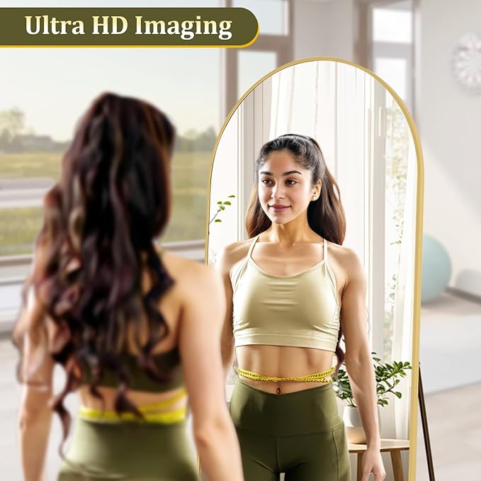 HARRITPURE 65"x24" Arched Full Length Mirror Free Standing & Wall-Mounted Full-Length Mirror with Stand Modern Gold Mirror for Living Room Bedroom Cloakroom Aluminum Frame