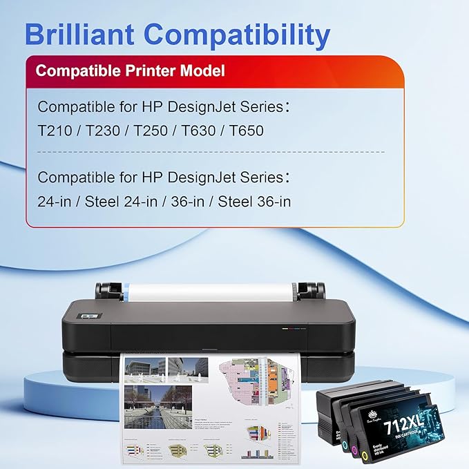Toner Kingdom Remaunfactured for HP 712 Ink Cartridges Replacement for HP 712 712XL Works with HP DesignJet T210 T230 T630 T650 Studio Plotter Printers (4 Color Multipack: Black/Cyan/Magenta/Yellow)