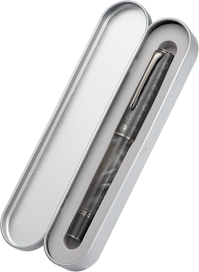 Hongdian N7 Gray Resin Piston Fountain Pen Rabbit Cap, Iridium Medium Nib Classic Pen Smooth Writing Pen with Metal Box
