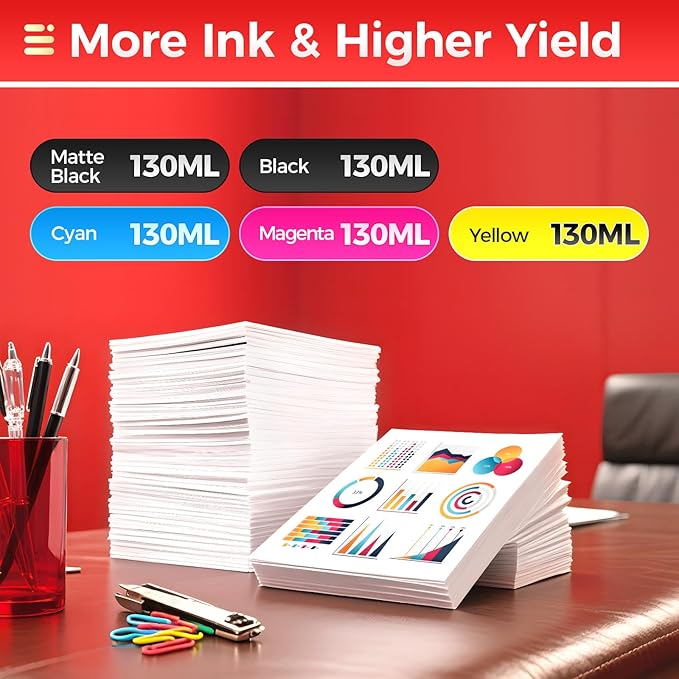 PFI-120 Pigment Ink Tank Set 5-Pack 130ml High Capacity Replacement for Canon PFI-120 PFI120 Ink Cartridges Compatible with Canon imagePROGRAF TM-200 TM-205 TM-300 TM-305 Printer Black Yellow Magenta