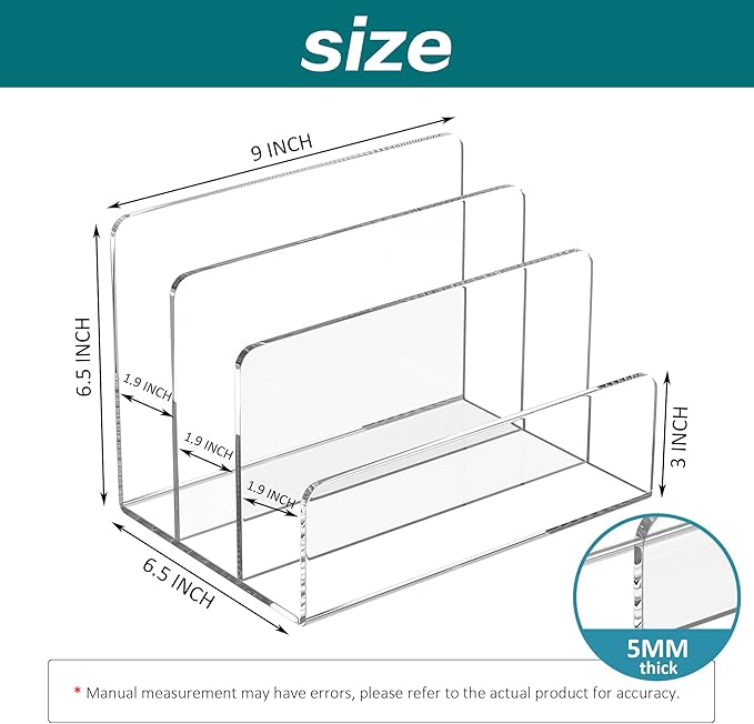 Acrylic File Holder 3 Compartment, Clear Desk File Organizer, Office Magazine File Folder Organizer Desktop for Calculate, Books