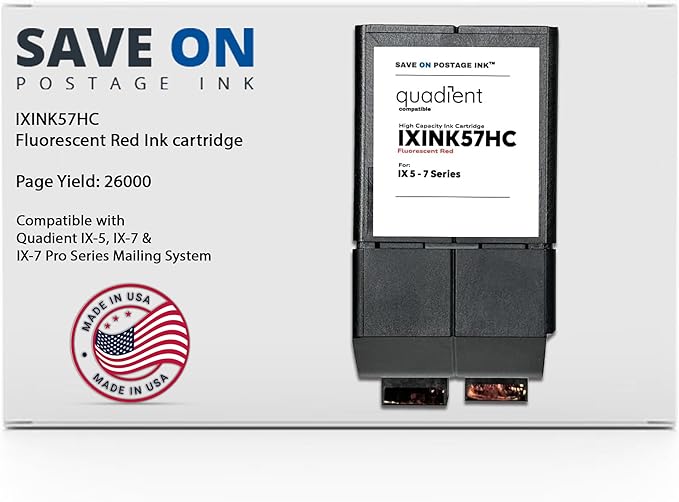 Compatible IXINK57HC Quadient Neopost Ink Cartridge (High Capacity) - Vibrant Fluorescent Red Printer Ink Cartridge for IX-5, IX-7 & IX-7 Pro Series Mailing Systems - Replacement Inkjet Printer Ink